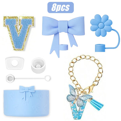 8PCS Cup Accessories Set for Stanley Cup 30oz 40oz, A-Z Initials Decorations, Including Silicone Straw Cover Cap,Sticker ﻿ ﻿