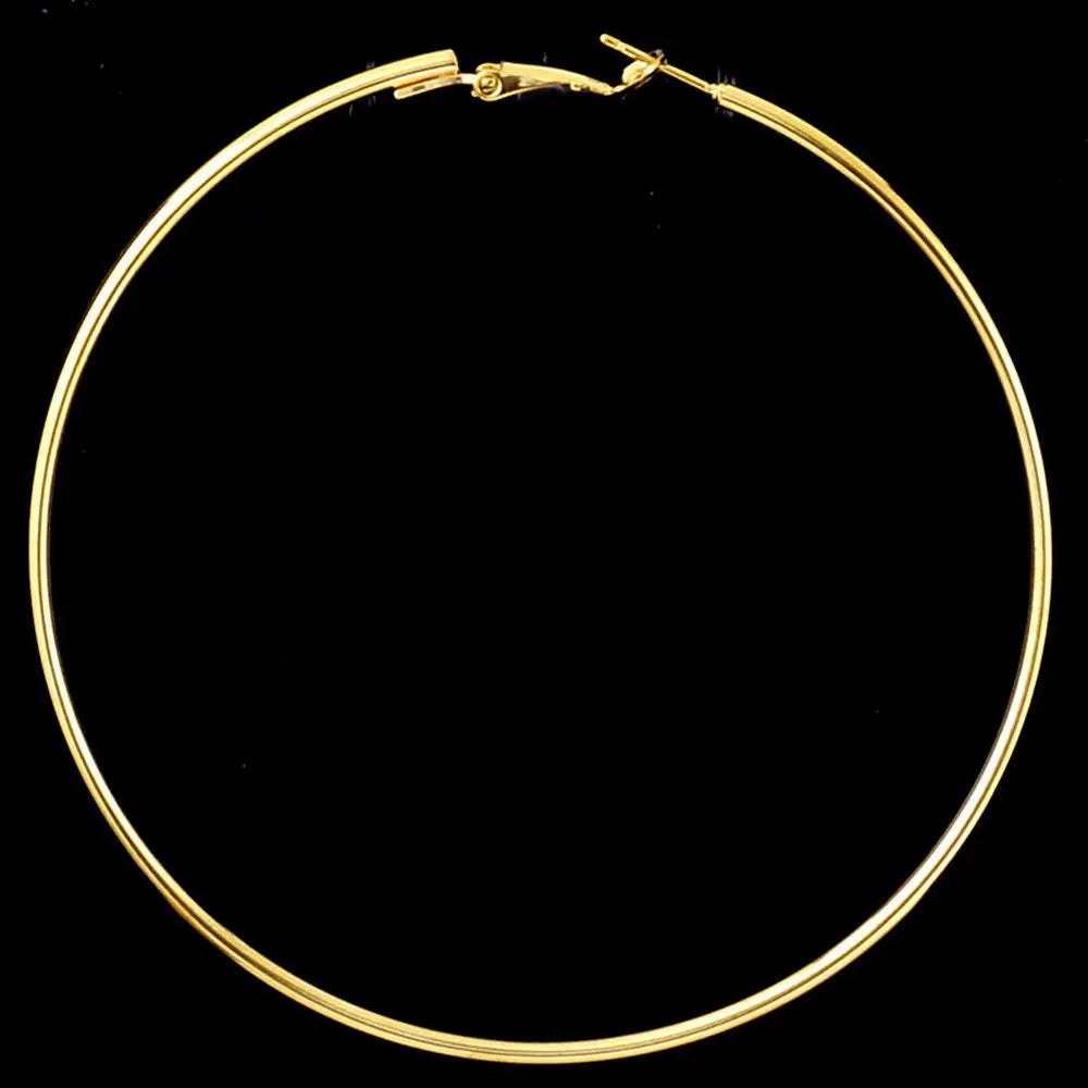 Women Gold Plated Silver Color Metal Big Circle Smooth Large Big Round Hoop Earings For Women Sexy Fashion Jewelry Wholesale