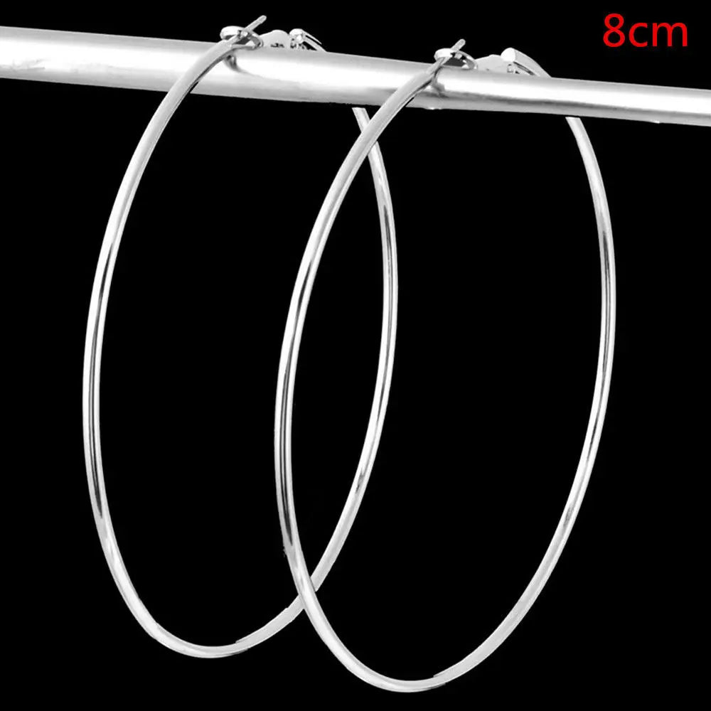 Women Gold Plated Silver Color Metal Big Circle Smooth Large Big Round Hoop Earings For Women Sexy Fashion Jewelry Wholesale