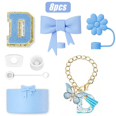 8PCS Cup Accessories Set for Stanley Cup 30oz 40oz, A-Z Initials Decorations, Including Silicone Straw Cover Cap,Sticker ﻿ ﻿