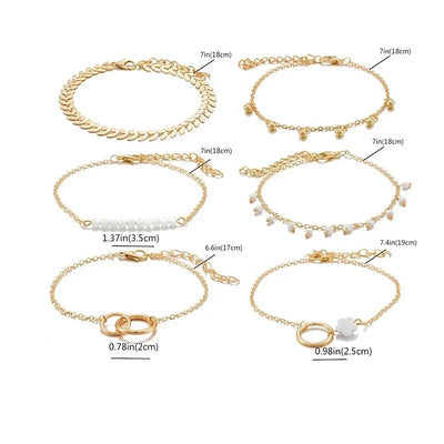 Trendy 6-Piece Stackable Bracelet Set with Adjustable Geometric & Tassel Design - Perfect for Everyday & Special Occasions