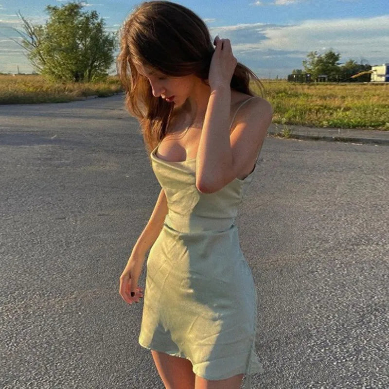 Summer Short Dresses for Women 2024 Cheap Casual Solid Color Evening Party Mini Dress Sexy Club Streetwear Female strap Dress