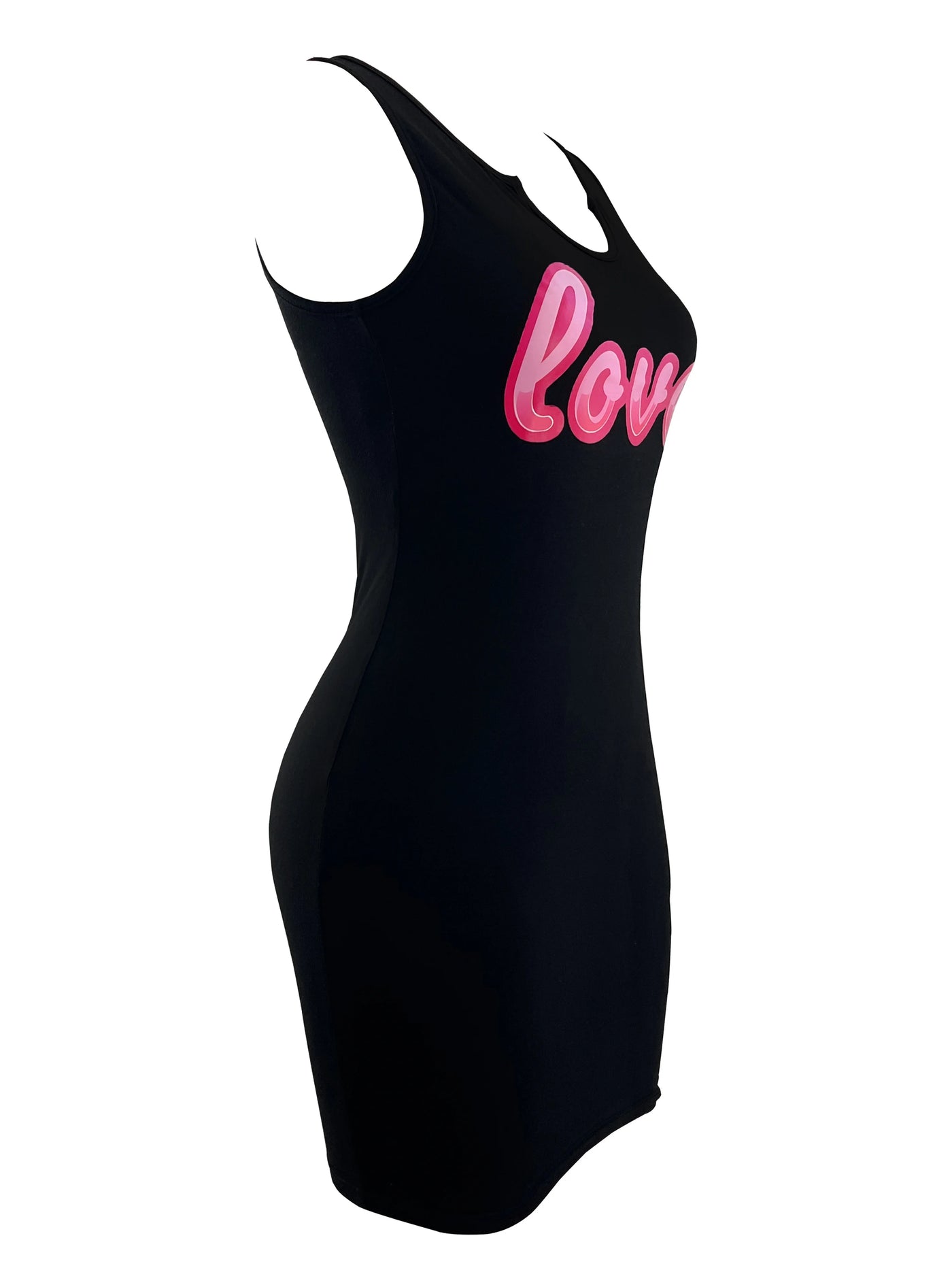 Women's Black Tank Top Pink LOVE Sexy Dress