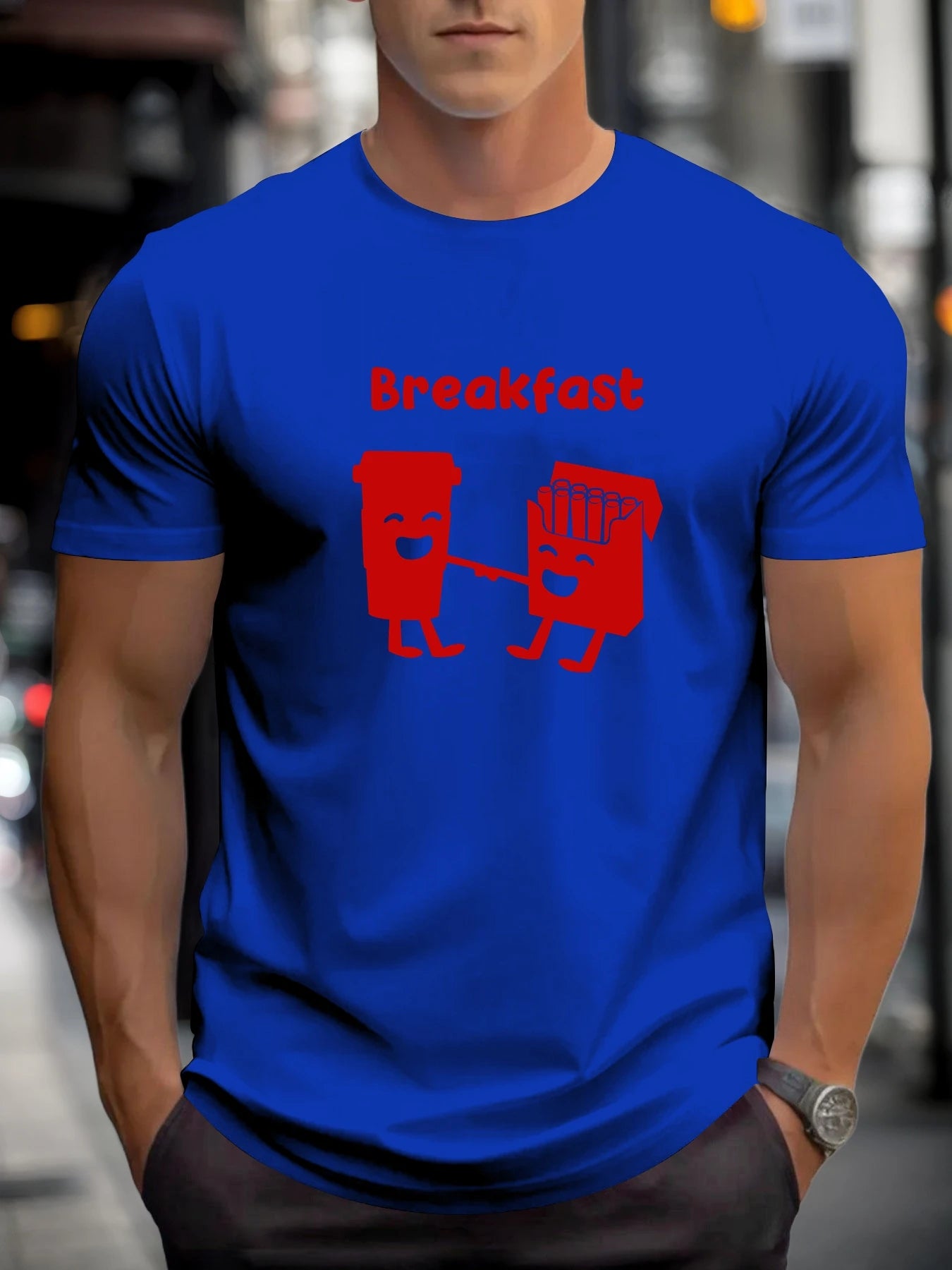 T Shirt For Men Breakfast 100% Cotton Graphic Printing Summer Round Neck T-Shirt Casual Breathable Street Style Daily Top