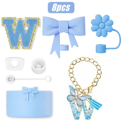 8PCS Cup Accessories Set for Stanley Cup 30oz 40oz, A-Z Initials Decorations, Including Silicone Straw Cover Cap,Sticker ﻿ ﻿