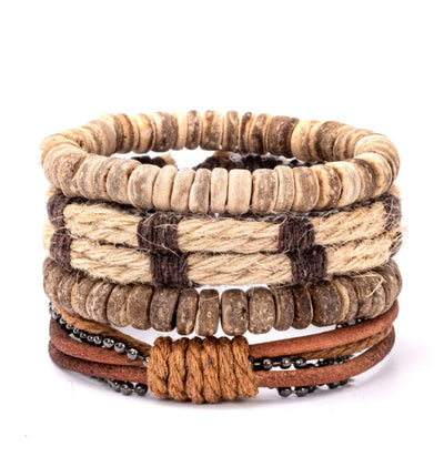 Bohemian Leather Bracelet Men Hand-woven Bracelet Men's Wooden Bead Bracelet Bracelet for Men Charm Bracelet Mens Jewellery