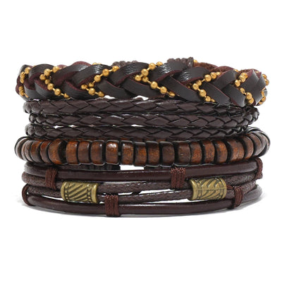 Bohemian Leather Bracelet Men Hand-woven Bracelet Men's Wooden Bead Bracelet Bracelet for Men Charm Bracelet Mens Jewellery