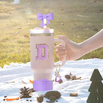 8PCS Cup Accessories Set for Stanley Cup 30oz 40oz, A-Z Initials Decorations, Including Silicone Straw Cover Cap,Sticker ﻿ ﻿