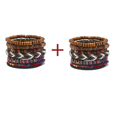 Bohemian Leather Bracelet Men Hand-woven Bracelet Men's Wooden Bead Bracelet Bracelet for Men Charm Bracelet Mens Jewellery