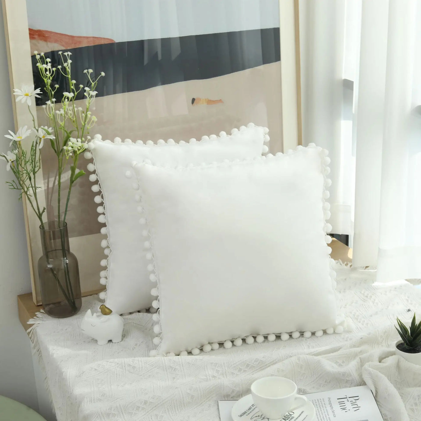 Cushion Pillowslip Soft Velvet Decorative Cushion with Ball Home Decor for Sofa Set Bedroom Pillowcase Blue Pink Pillow