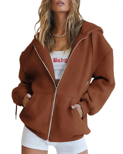 Women's hoodie Teen girls Fall jacket Oversized loose sweatshirt casual drawstring zip-up hoodie