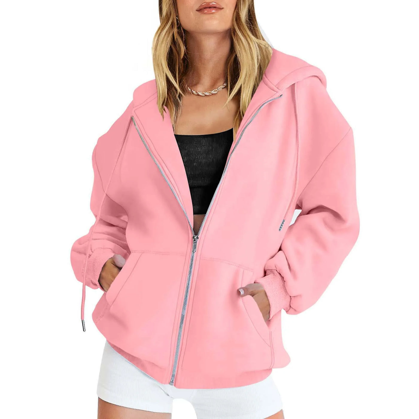 Women's hoodie Teen girls Fall jacket Oversized loose sweatshirt casual drawstring zip-up hoodie