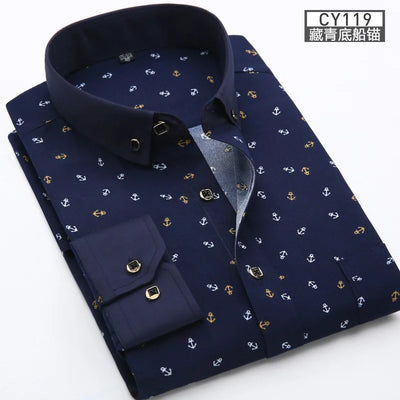 New men's shirt Thin long-sleeved printed spring/summer non-ironing business casual slim slim fashion breathable shirt