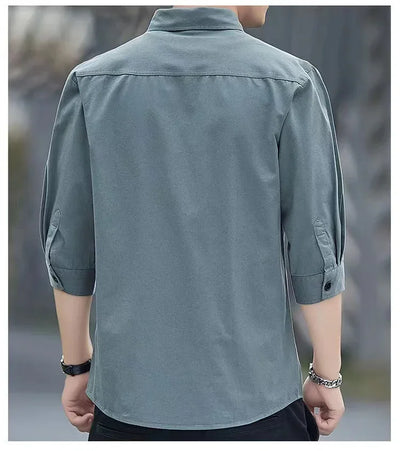 Men shirts Summer Men's clothing Short-Sleeved shirts & blouses Daily Solid Color Stand-Up Collar Casual Beach Style Male Shirt