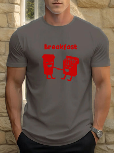 T Shirt For Men Breakfast 100% Cotton Graphic Printing Summer Round Neck T-Shirt Casual Breathable Street Style Daily Top