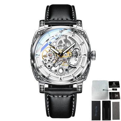 Relogios Masculino Glenaw Mens Watches Top Brand Luxury Personal Carving Watch Men's Stainless Steel Waterproof Watch Montre Hom