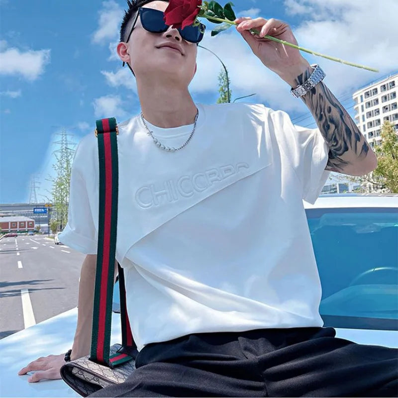 Top T Shirt for Men Man Tee Shirts Green Plain Slim Fit Clothing Streetwear Alphabet Rock Ordinary Katoen Hip Hop Cheap New In S