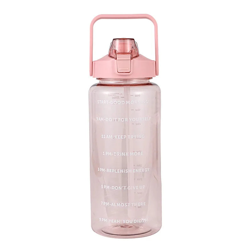 2 Liters Straw Plastic Water Bottle Large Portable Travel Bottle Sports Fitness Cup High Value Big Fat Cup Adult Universal