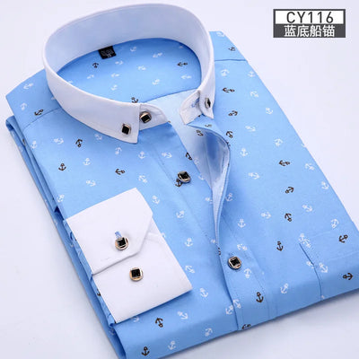 New men's shirt Thin long-sleeved printed spring/summer non-ironing business casual slim slim fashion breathable shirt
