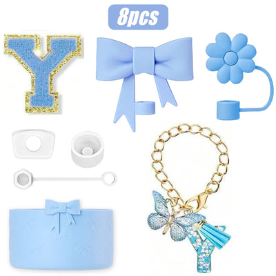 8PCS Cup Accessories Set for Stanley Cup 30oz 40oz, A-Z Initials Decorations, Including Silicone Straw Cover Cap,Sticker ﻿ ﻿
