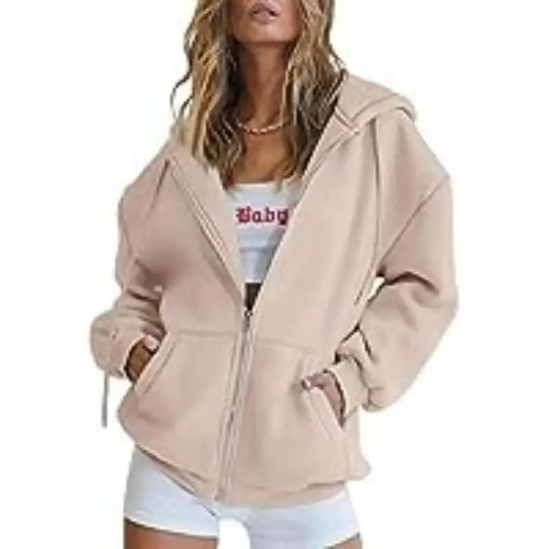 Women's hoodie Teen girls Fall jacket Oversized loose sweatshirt casual drawstring zip-up hoodie