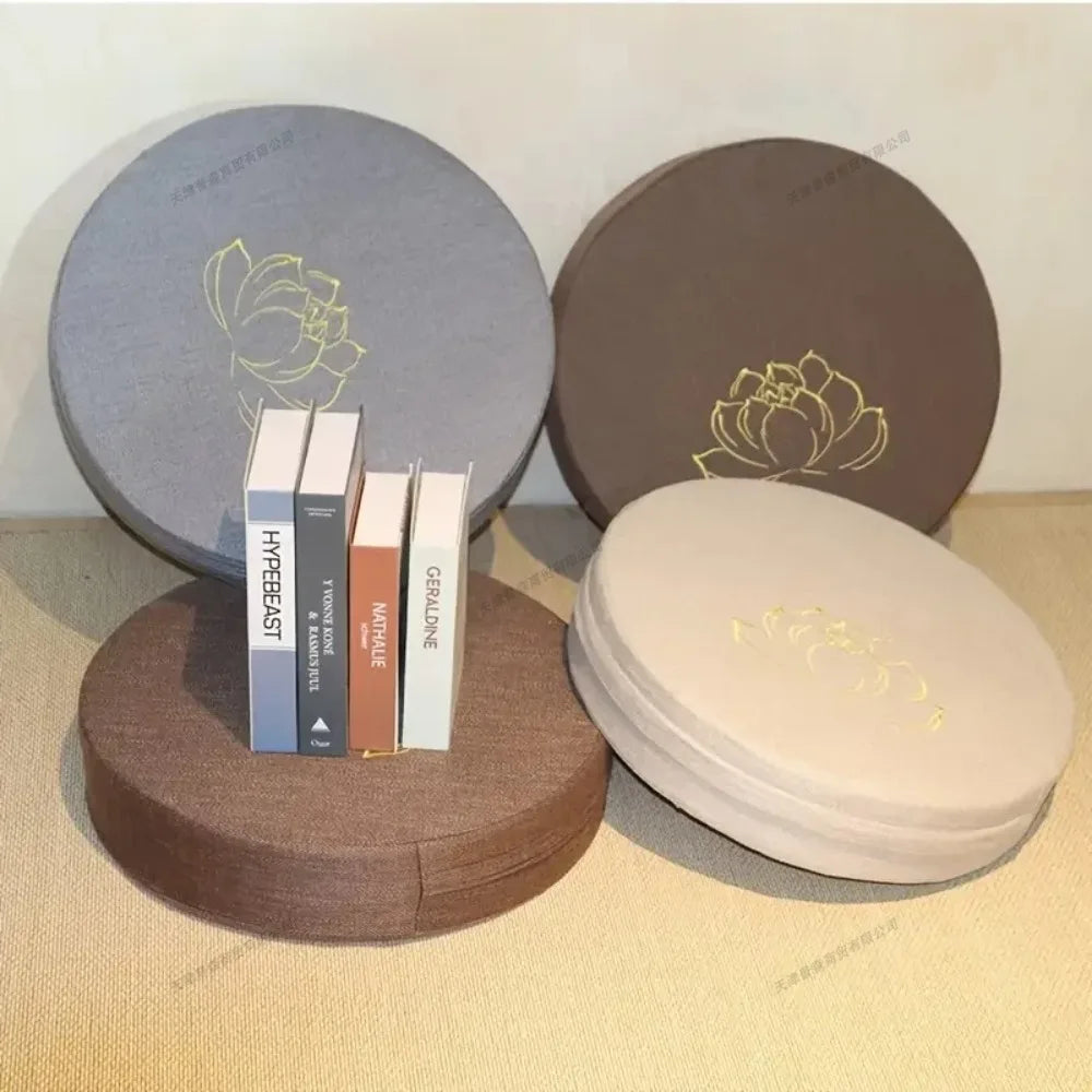 Yoga Meditation Cushion 40x6CM Linen Lotus Pad Hard Floor Pillow Washable Tatami Mat with Removable Cover Backrest Support