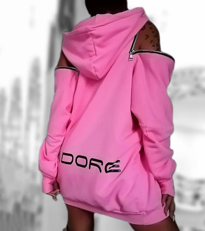 Women's hoodie coat Stylish Off-The-Shoulder Letter Print Sweatshirts Long Tops Sleeves Street Style coat Women's clothing