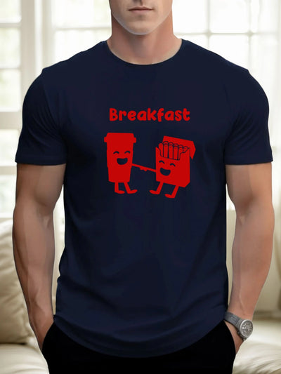 T Shirt For Men Breakfast 100% Cotton Graphic Printing Summer Round Neck T-Shirt Casual Breathable Street Style Daily Top