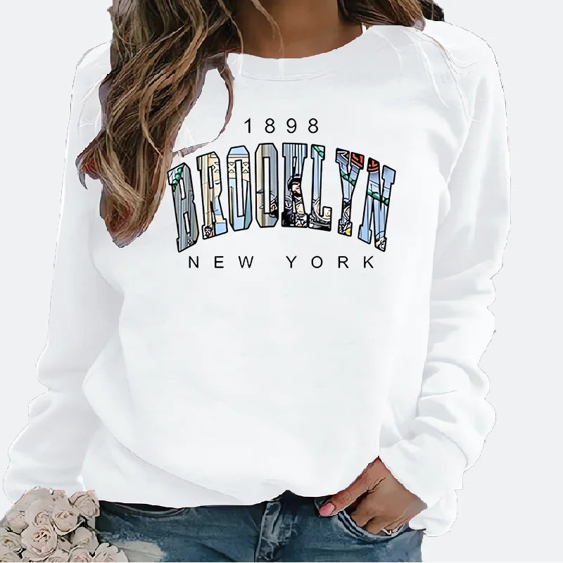 Women's Hoodie   Hoodie Monogram Print 1898 New York Brooklyn Harajuku  Sweatshirt  Streetwear Women
