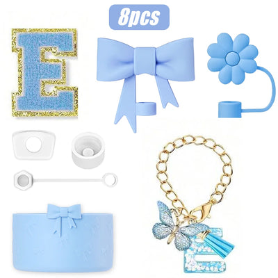 8PCS Cup Accessories Set for Stanley Cup 30oz 40oz, A-Z Initials Decorations, Including Silicone Straw Cover Cap,Sticker ﻿ ﻿