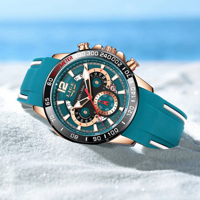 LIGE Men Wristwatch Fashion Luxury Waterproof Sport Stopwatch Quartz Watches Business Wrist Watch for Man Silicone Strap+Box