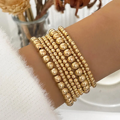 New Beaded Bracelets for Women Charm Link Chain Statement Bracelets Bangles Handmade Gold Color Beads Elastic Hand Jewelry