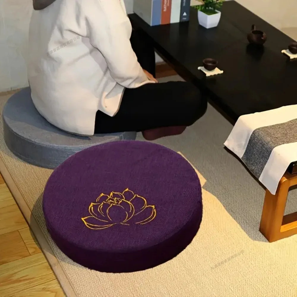 Yoga Meditation Cushion 40x6CM Linen Lotus Pad Hard Floor Pillow Washable Tatami Mat with Removable Cover Backrest Support