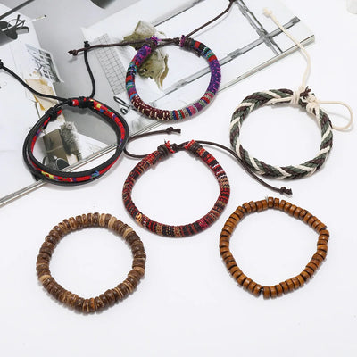 Bohemian Leather Bracelet Men Hand-woven Bracelet Men's Wooden Bead Bracelet Bracelet for Men Charm Bracelet Mens Jewellery