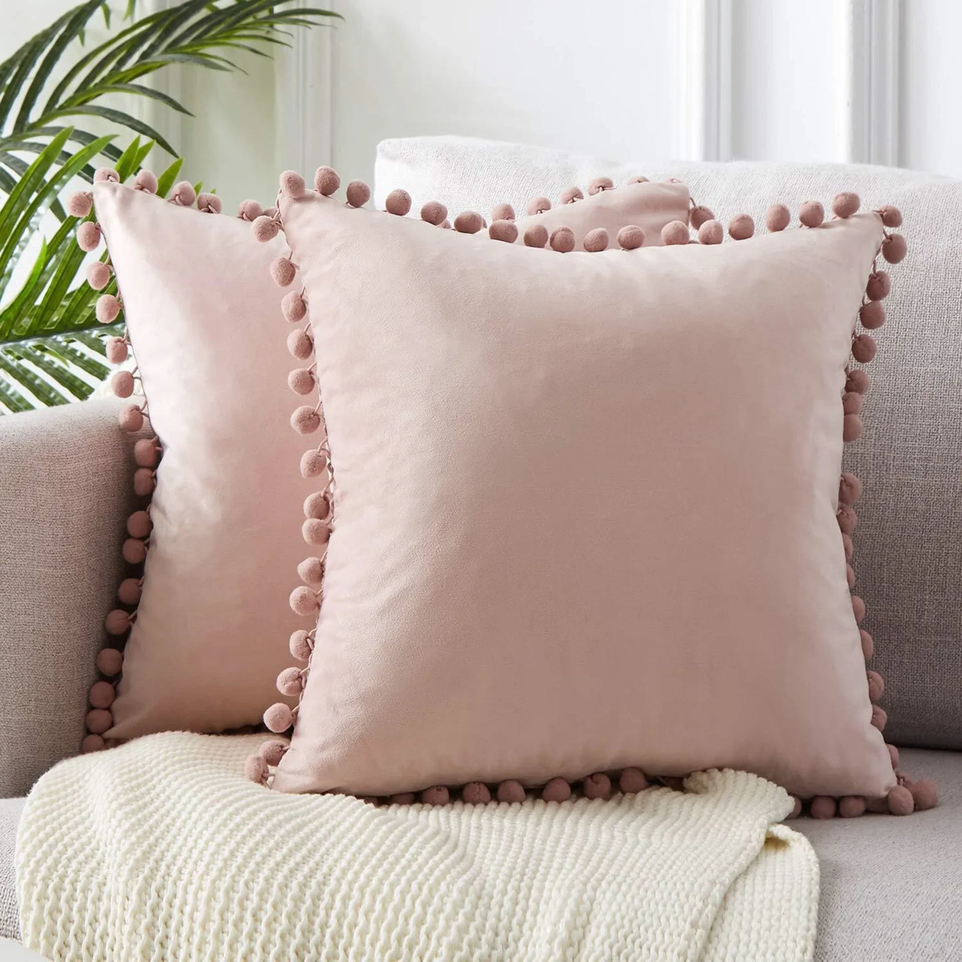 Cushion Pillowslip Soft Velvet Decorative Cushion with Ball Home Decor for Sofa Set Bedroom Pillowcase Blue Pink Pillow