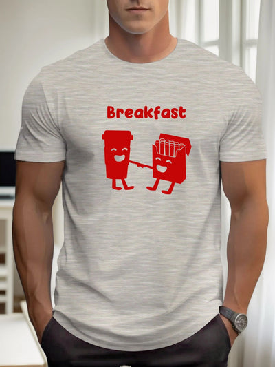 T Shirt For Men Breakfast 100% Cotton Graphic Printing Summer Round Neck T-Shirt Casual Breathable Street Style Daily Top