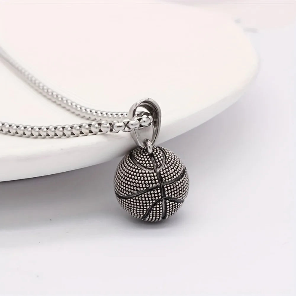 Fashion Dominant Basketball Pendant Men's  Stainless Steel Basketball Necklace