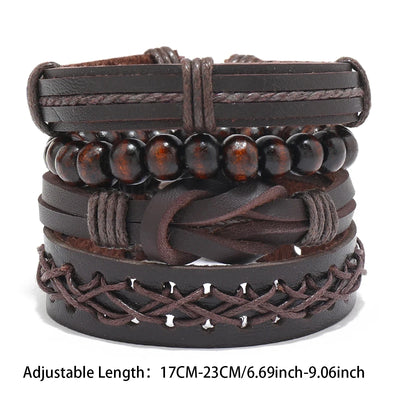 Bohemian Leather Bracelet Men Hand-woven Bracelet Men's Wooden Bead Bracelet Bracelet for Men Charm Bracelet Mens Jewellery
