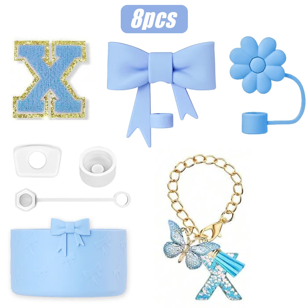 8PCS Cup Accessories Set for Stanley Cup 30oz 40oz, A-Z Initials Decorations, Including Silicone Straw Cover Cap,Sticker ﻿ ﻿