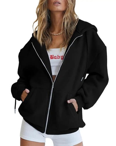 Women's hoodie Teen girls Fall jacket Oversized loose sweatshirt casual drawstring zip-up hoodie