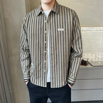 Men's Striped Shirt Long Sleeve Men's Top New Vertical Striped Versatile Fashion Trendy Shirt
