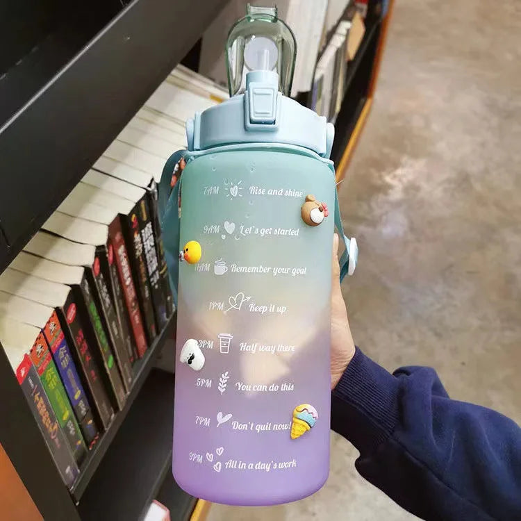 2 Liters Straw Plastic Water Bottle Large Portable Travel Bottle Sports Fitness Cup High Value Big Fat Cup Adult Universal