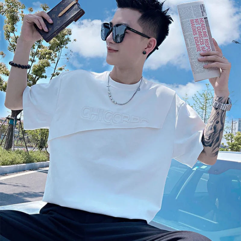 Top T Shirt for Men Man Tee Shirts Green Plain Slim Fit Clothing Streetwear Alphabet Rock Ordinary Katoen Hip Hop Cheap New In S