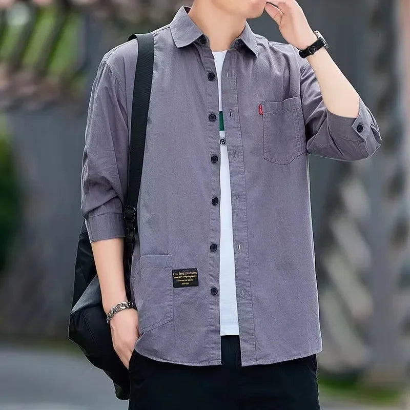 Men shirts Summer Men's clothing Short-Sleeved shirts & blouses Daily Solid Color Stand-Up Collar Casual Beach Style Male Shirt