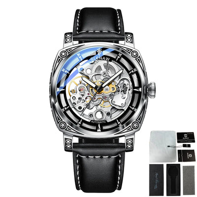 Relogios Masculino Glenaw Mens Watches Top Brand Luxury Personal Carving Watch Men's Stainless Steel Waterproof Watch Montre Hom