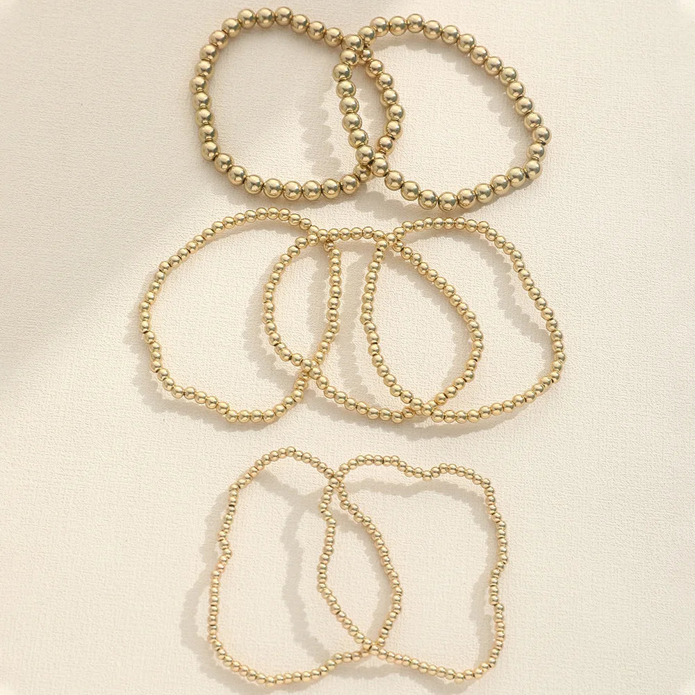 New Beaded Bracelets for Women Charm Link Chain Statement Bracelets Bangles Handmade Gold Color Beads Elastic Hand Jewelry