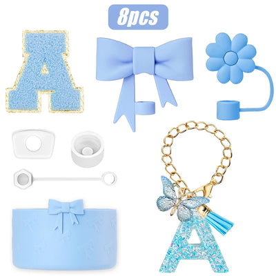 8PCS Cup Accessories Set for Stanley Cup 30oz 40oz, A-Z Initials Decorations, Including Silicone Straw Cover Cap,Sticker ﻿ ﻿
