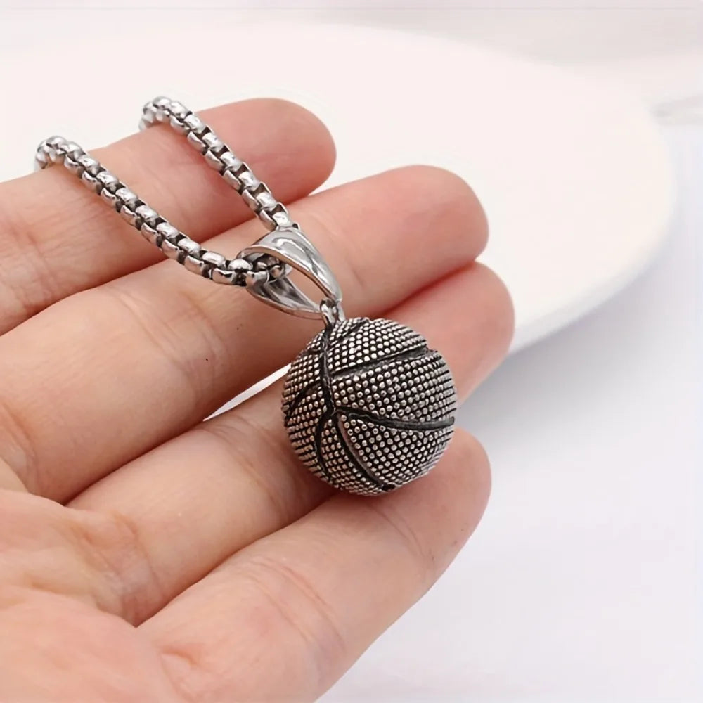 Fashion Dominant Basketball Pendant Men's  Stainless Steel Basketball Necklace