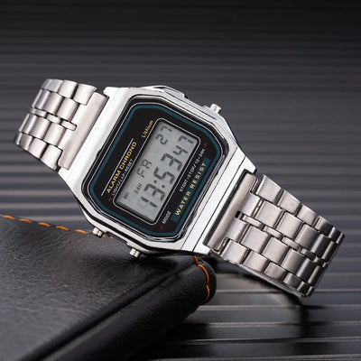 Elegant Digital Watch For Women Gold Silver Stainless Steel Business Ladies Electronic Wrist Watches Man Clock Zegarek Damski