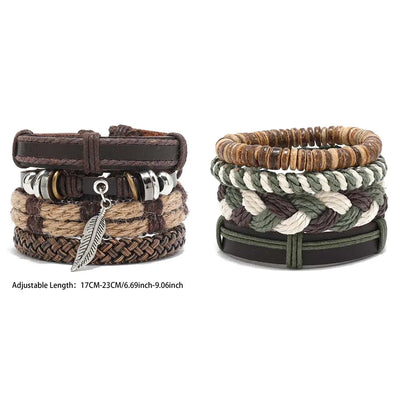 Bohemian Leather Bracelet Men Hand-woven Bracelet Men's Wooden Bead Bracelet Bracelet for Men Charm Bracelet Mens Jewellery